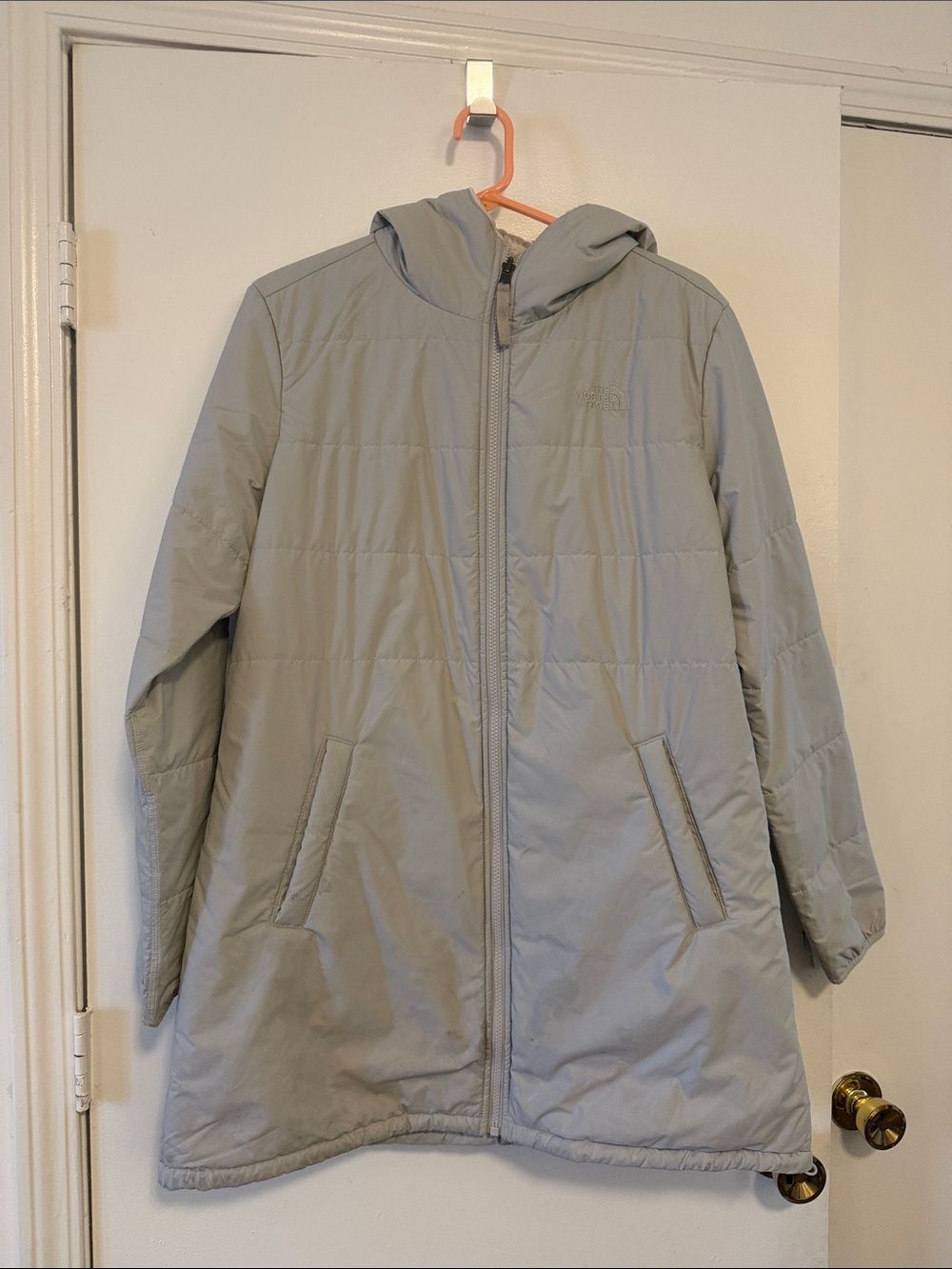 The North Face Reversible Light Grey Hooded Puffer Jacket